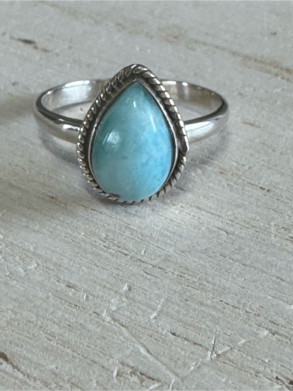Larimar Teardrop Gemstone Sterling Silver Gemstone Ring - Size 10